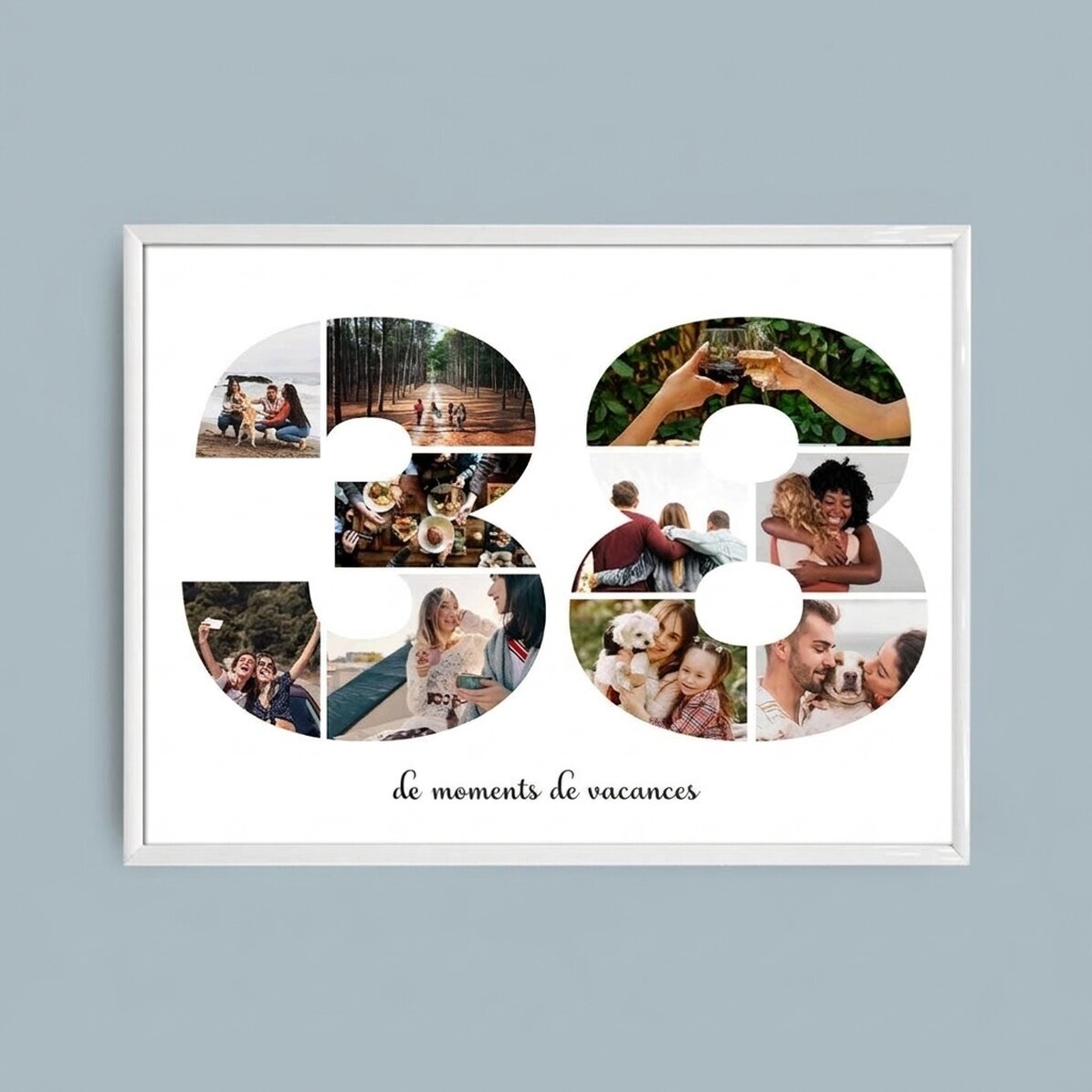 Tableau paysage personnalisé avec 10 photos (modèle n° 38) et un message