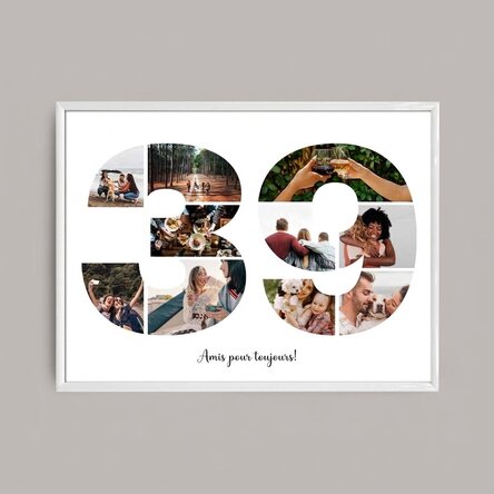 Tableau paysage personnalisé avec 10 photos (modèle n° 39) et un message