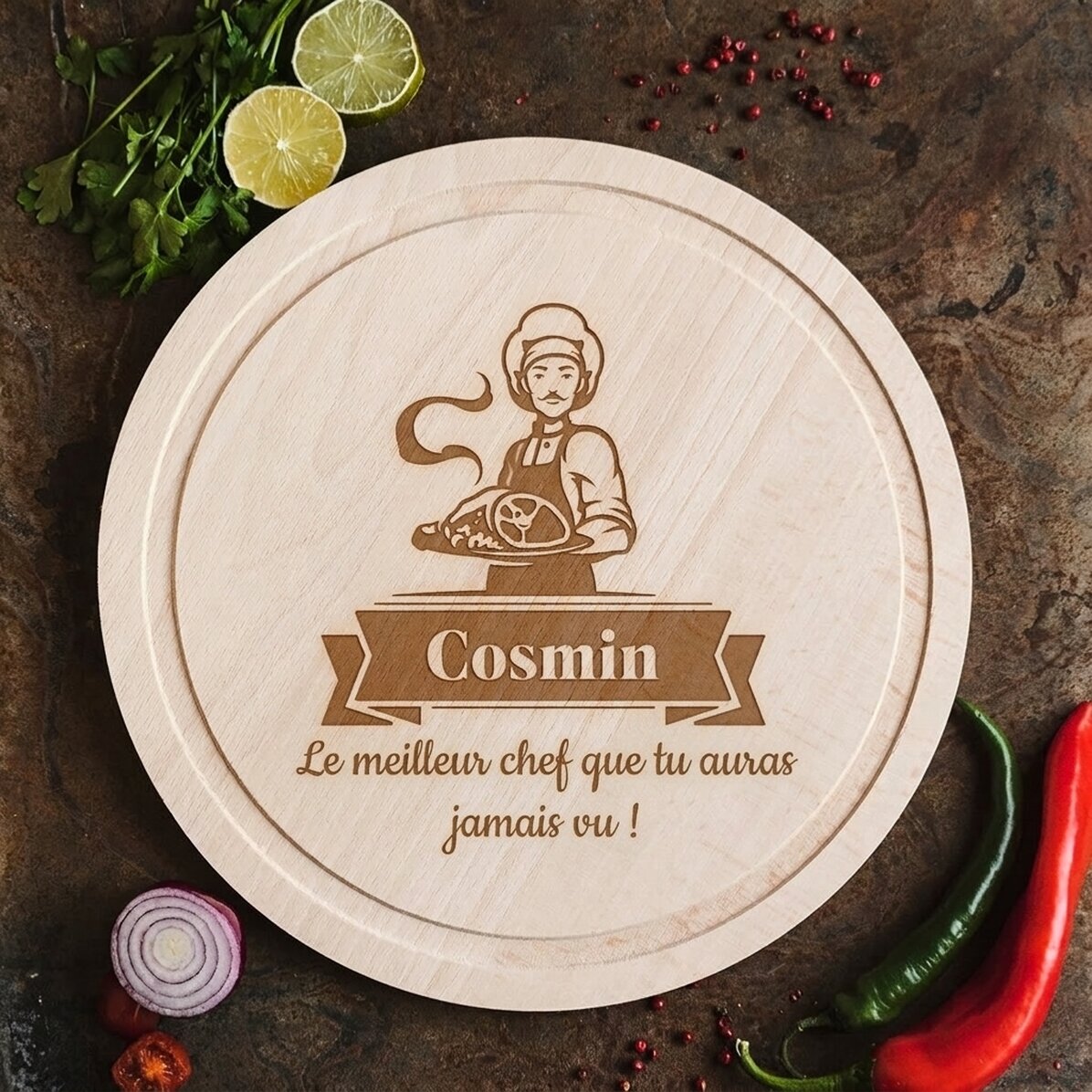 Planche à découper ronde personnalisée - Greatest Chef