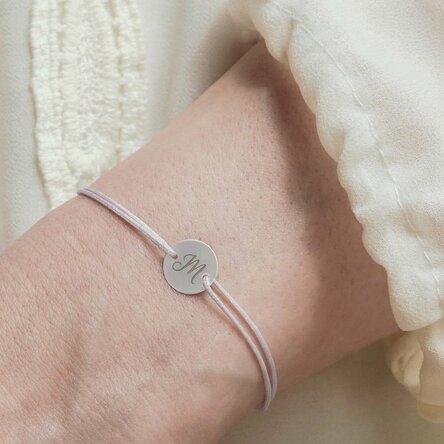 Bracelet à cordon personnalisé - pendentif de 10 mm - argent 925 - modèle initiale