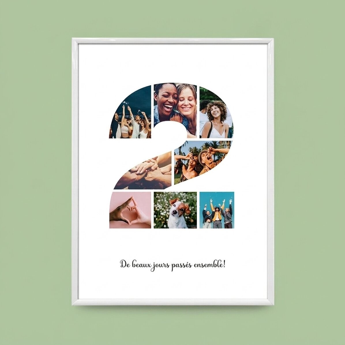 Tableau personnalisé avec 8 photos, modèle n° 2, et un message