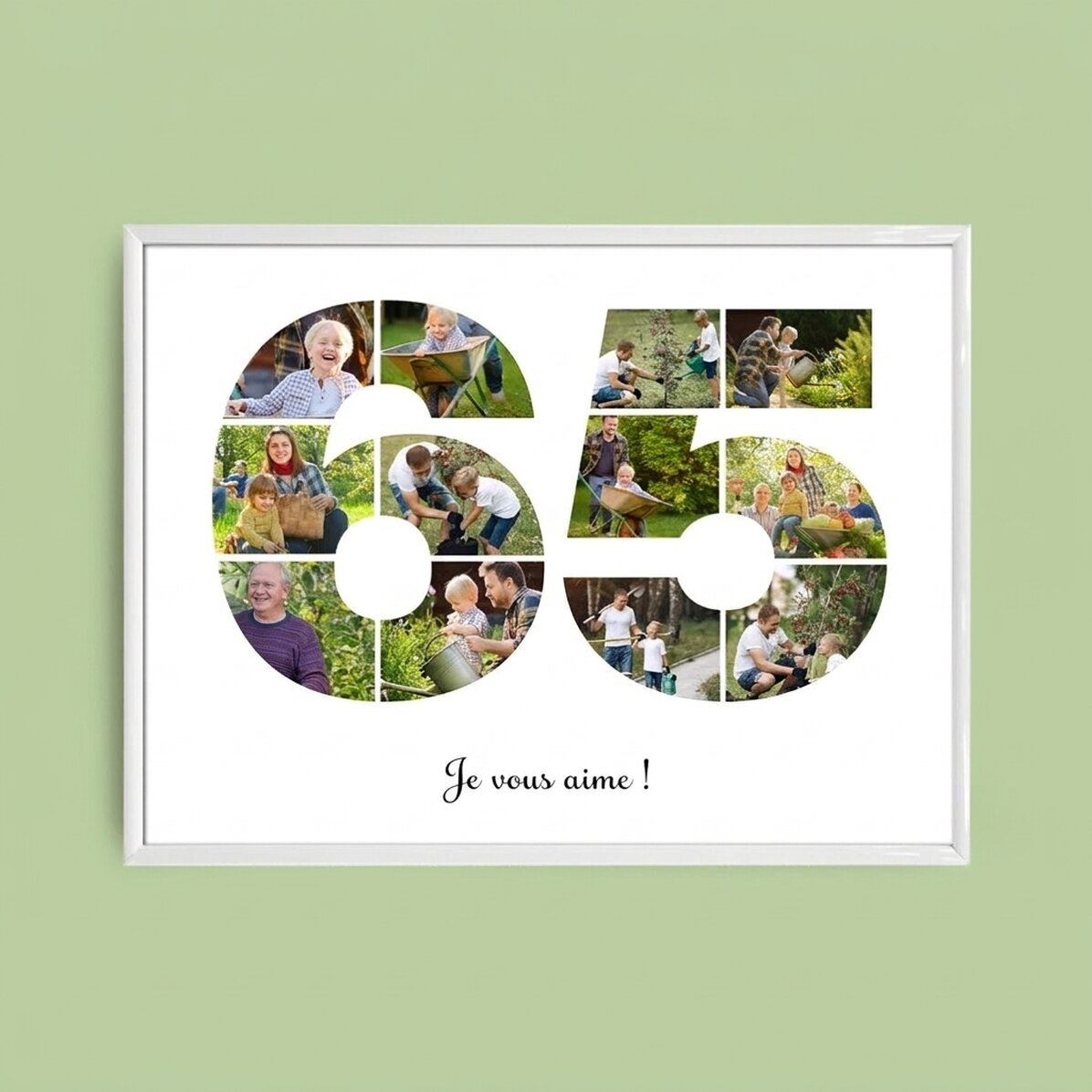 Tableau paysage personnalisé avec 12 photos, modèle n° 65, et un message