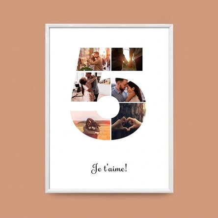 Tableau personnalisé avec 6 photos, modèle n° 5, et un message