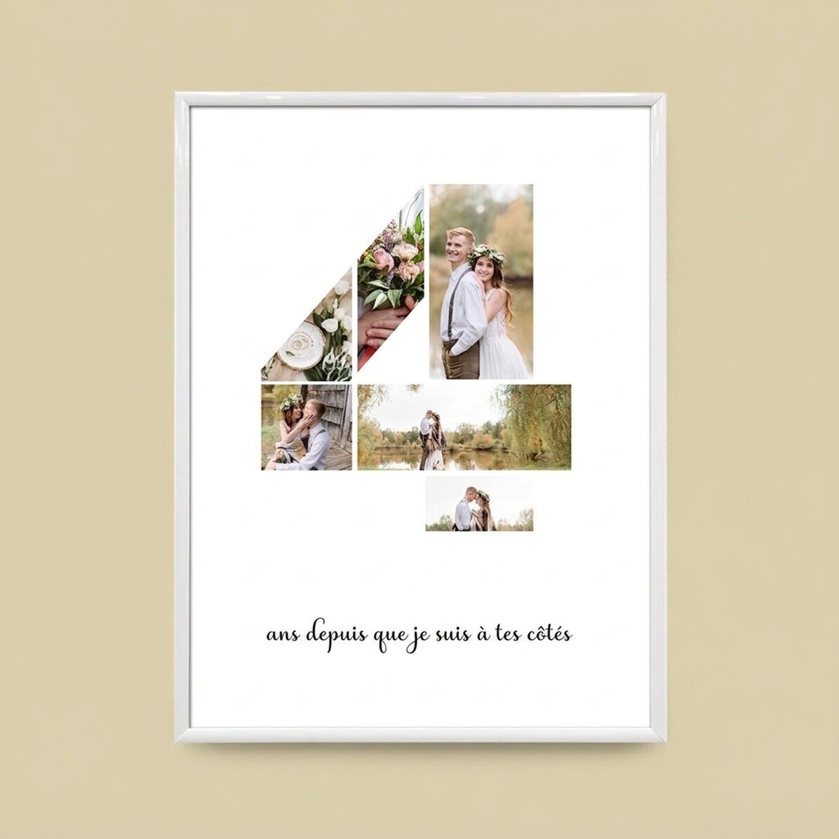 Tableau personnalisé avec 6 photos, modèle n° 4, et un message