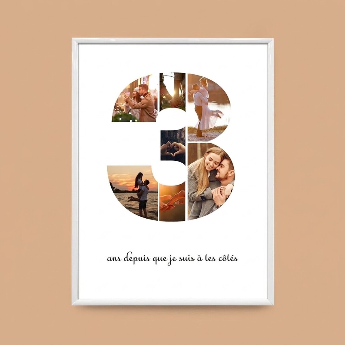 Tableau personnalisé avec 7 photos, modèle n° 3, et un message