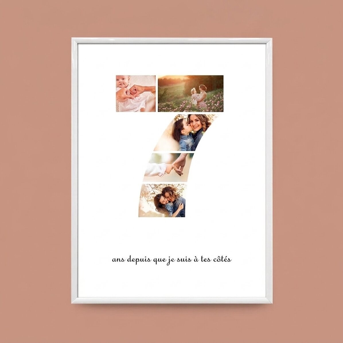 Tableau personnalisé avec 5 photos, modèle n° 7, et un message