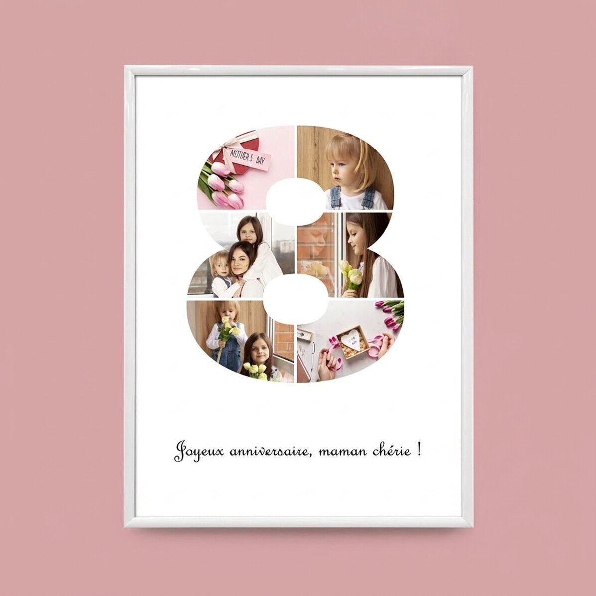 Tableau personnalisé avec 6 photos, modèle n° 8, et un message