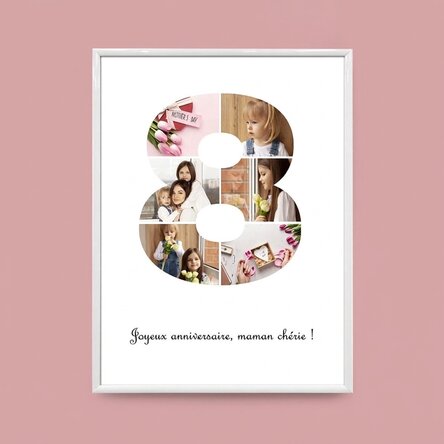 Tableau personnalisé avec 6 photos, modèle n° 8, et un message