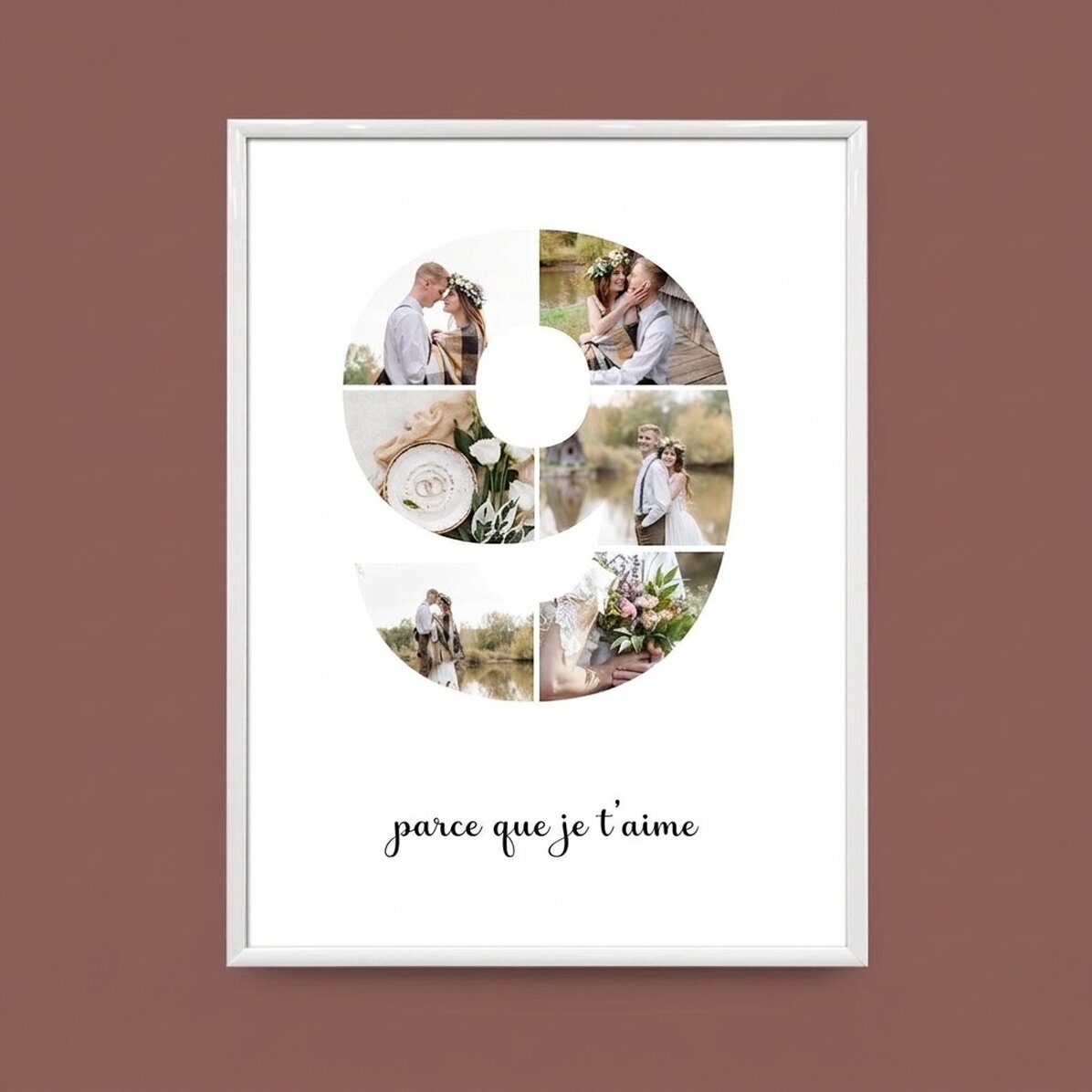 Tableau personnalisé avec 6 photos, modèle n° 9, et un message