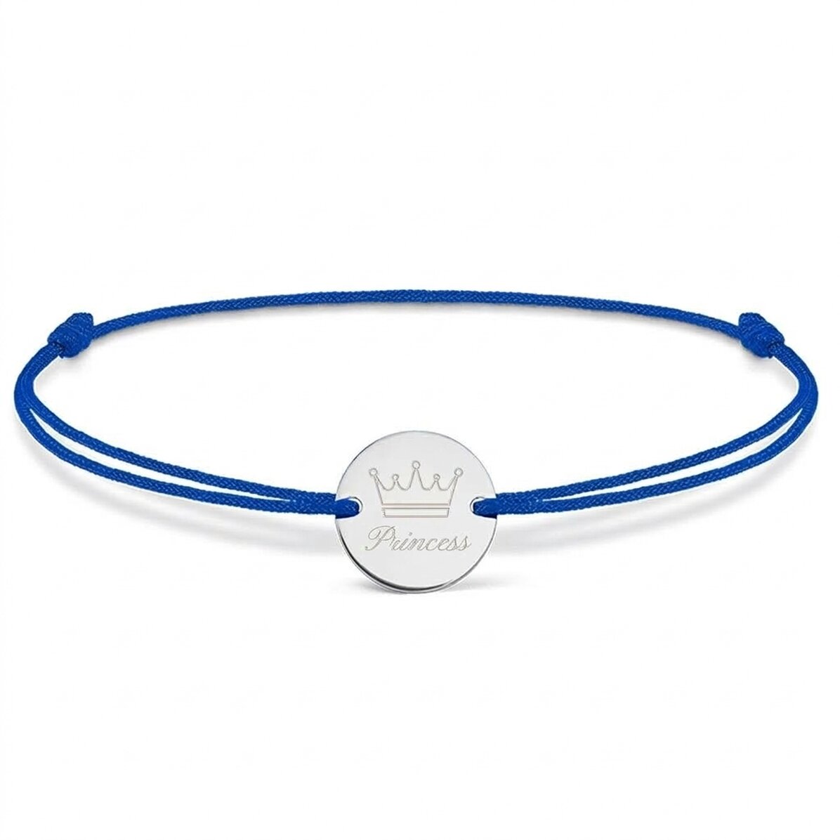 Bracelet à cordon personnalisé - médaille de 14 mm - argent 925 - modèle « couronne »