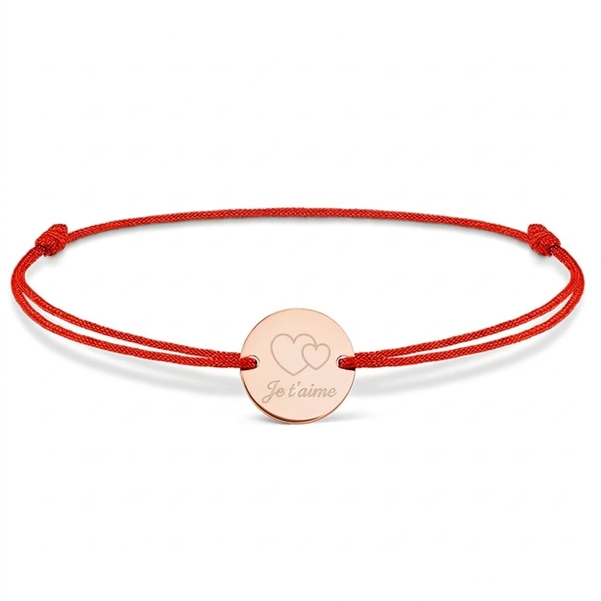 Bracelet à cordon personnalisé - médaille de 14 mm - argent 925 - « I love you »