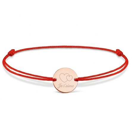 Bracelet à cordon personnalisé - médaille de 14 mm - argent 925 - « I love you »