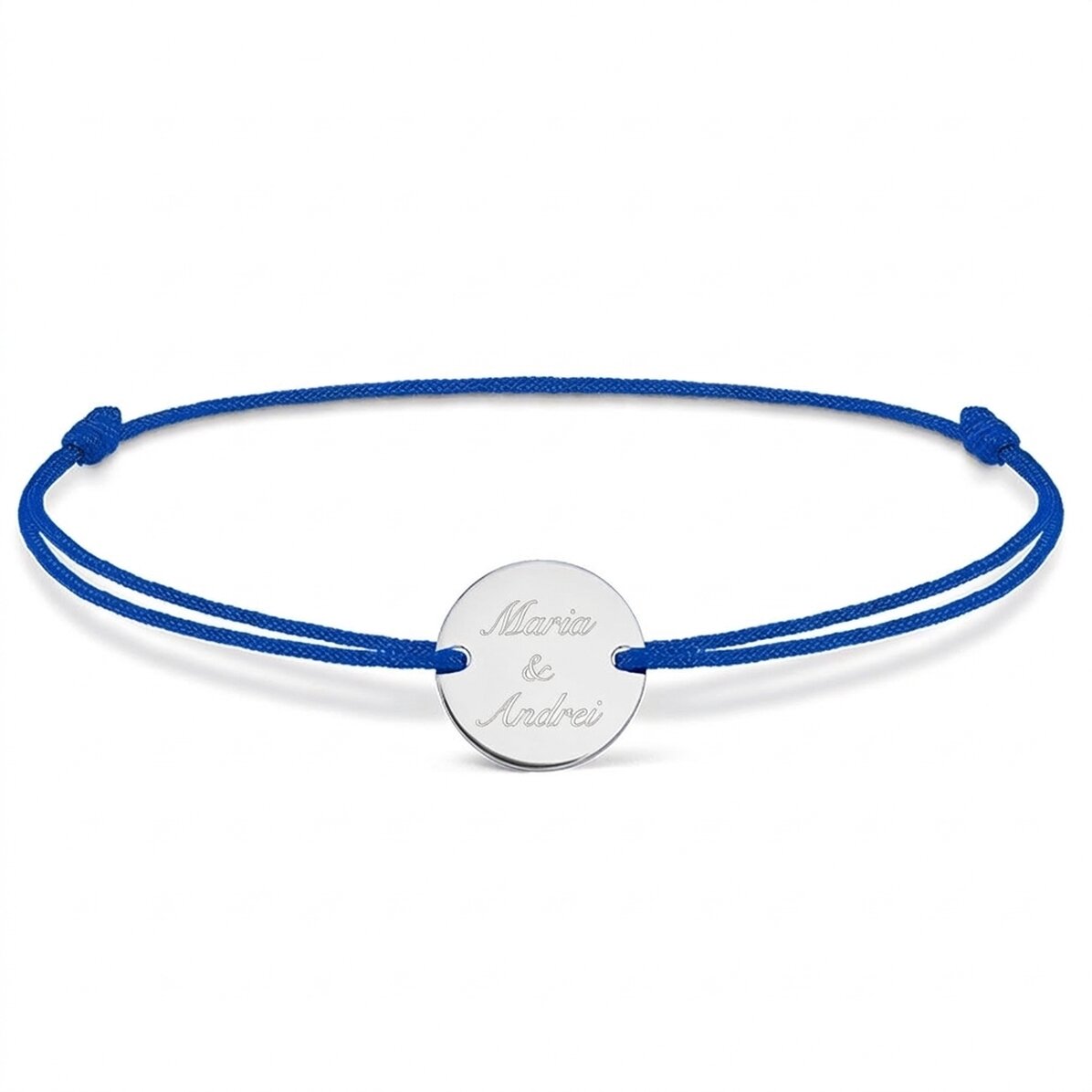 Bracelet à cordon personnalisé - médaille de 14 mm - argent 925 - 2 prénoms