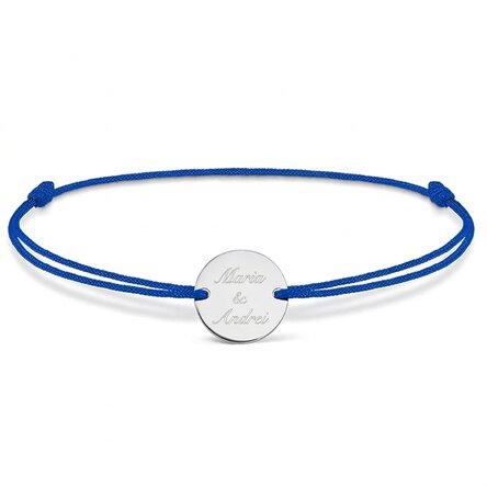 Bracelet à cordon personnalisé - médaille de 14 mm - argent 925 - 2 prénoms