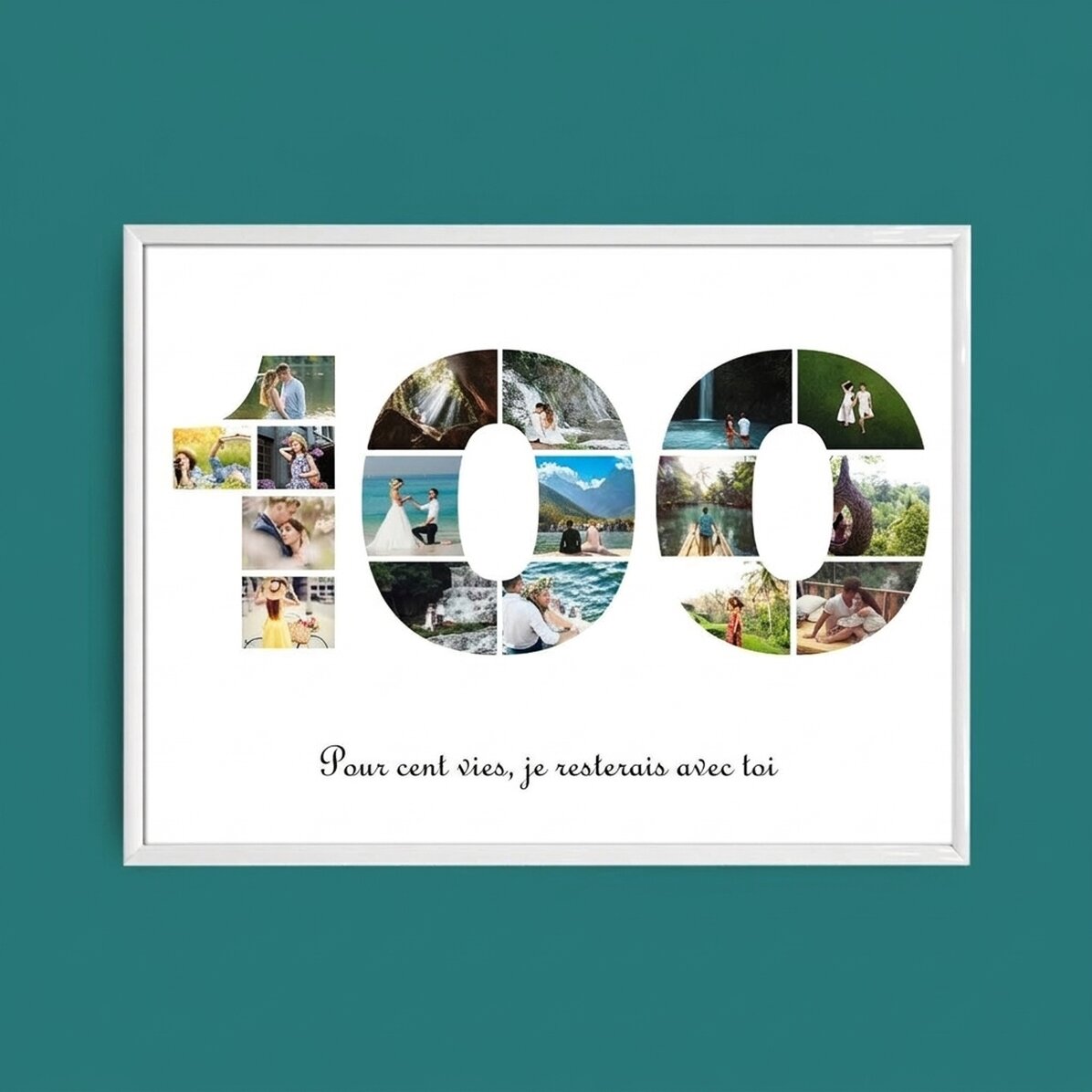 Tableau paysage personnalisé avec 17 photos (modèle n° 100) et un message