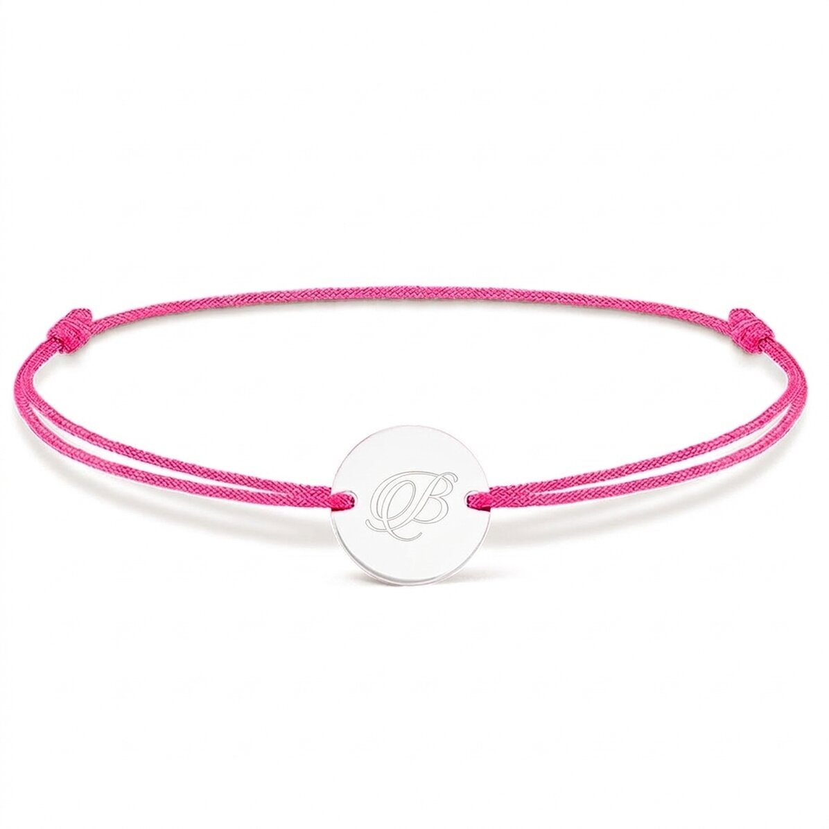 Bracelet à cordon personnalisé - pendentif de 14 mm - argent 925 - modèle initiale 2