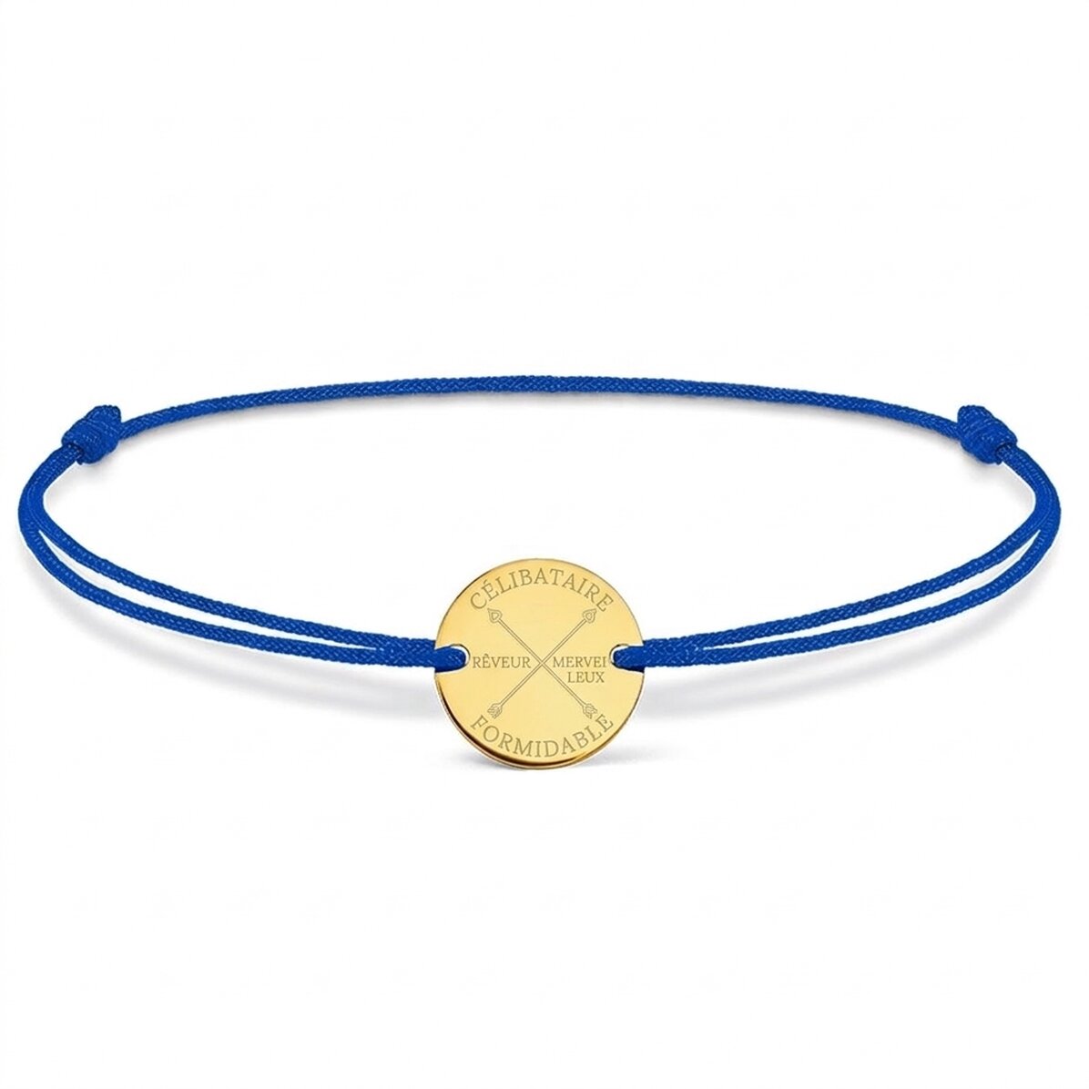 Bracelet à cordon personnalisé - médaille de 14 mm - argent 925 - motif flèches et initiales
