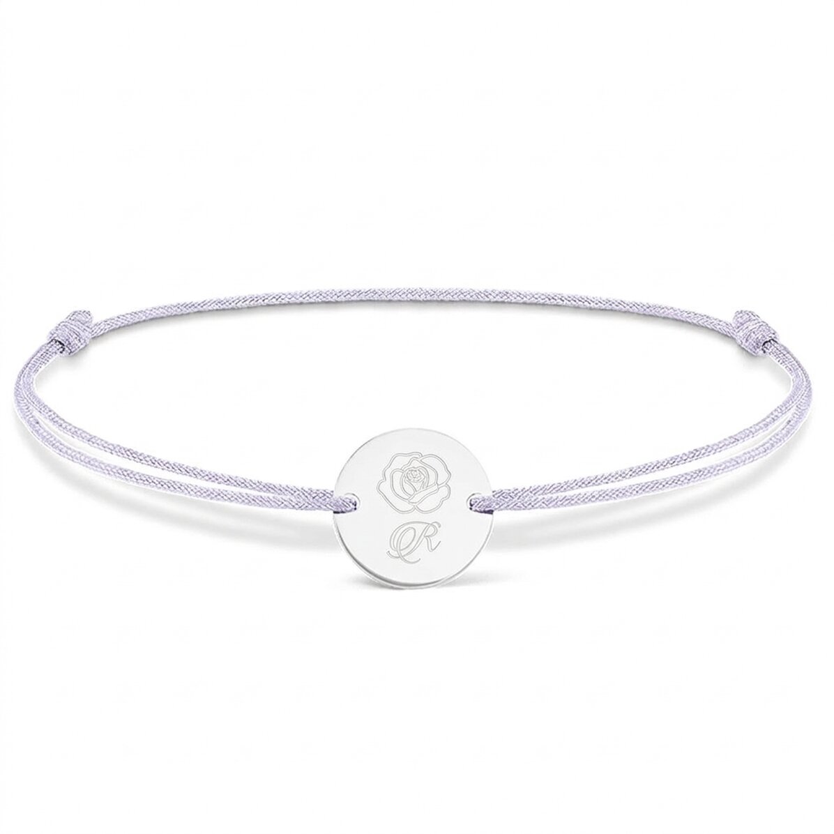 Bracelet à cordon personnalisé - médaille de 14 mm - argent 925 - motif rose