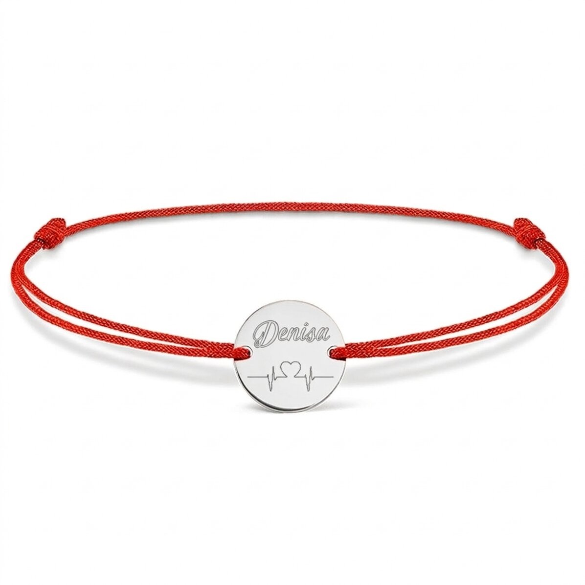 Bracelet à cordon personnalisé - pendentif de 14 mm - argent 925 - modèle « heart beat »