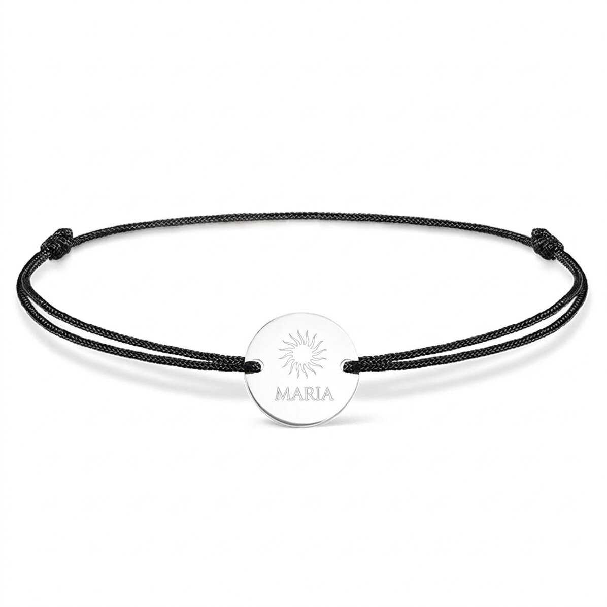Bracelet à cordon personnalisé - médaille de 14 mm - argent 925 - motif soleil