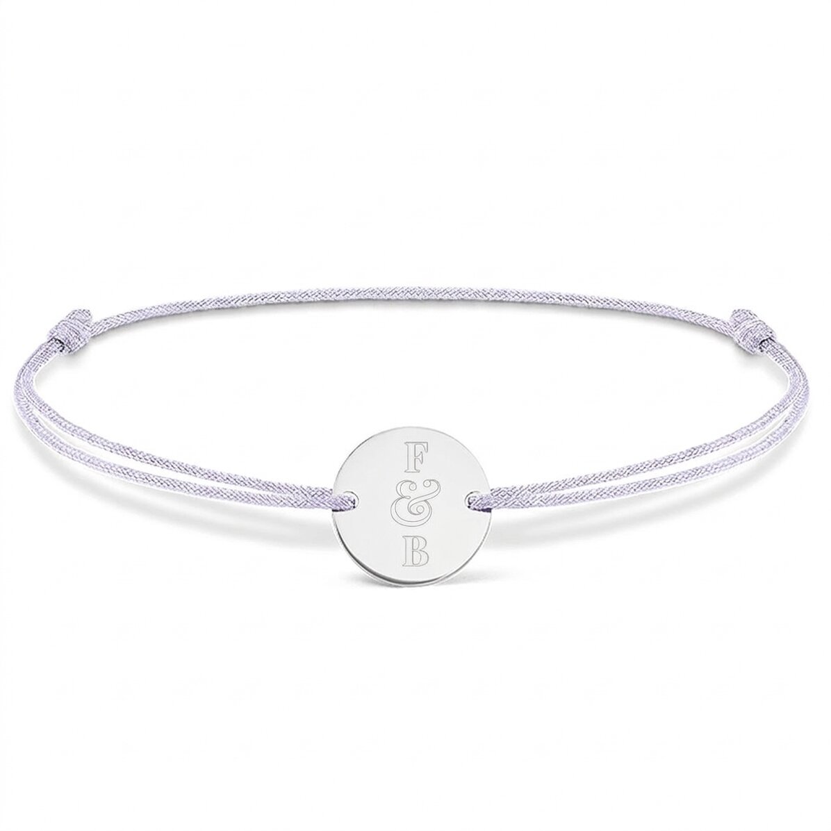 Bracelet à cordon personnalisé - pendentif de 14 mm - argent 925 - modèle à 2 initiales