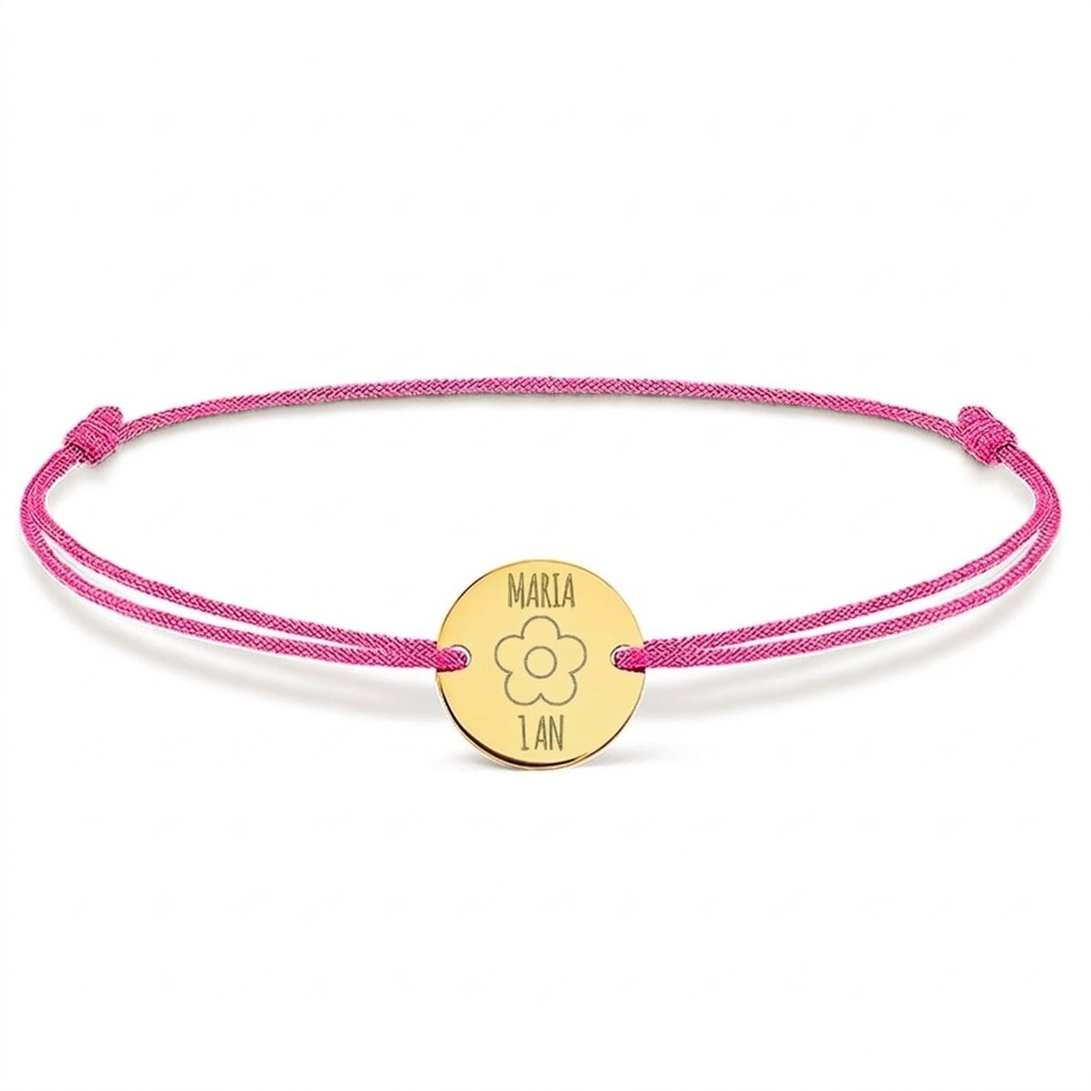 Bracelet à cordon personnalisé - pendentif de 14 mm - argent 925 - motif petite fleur