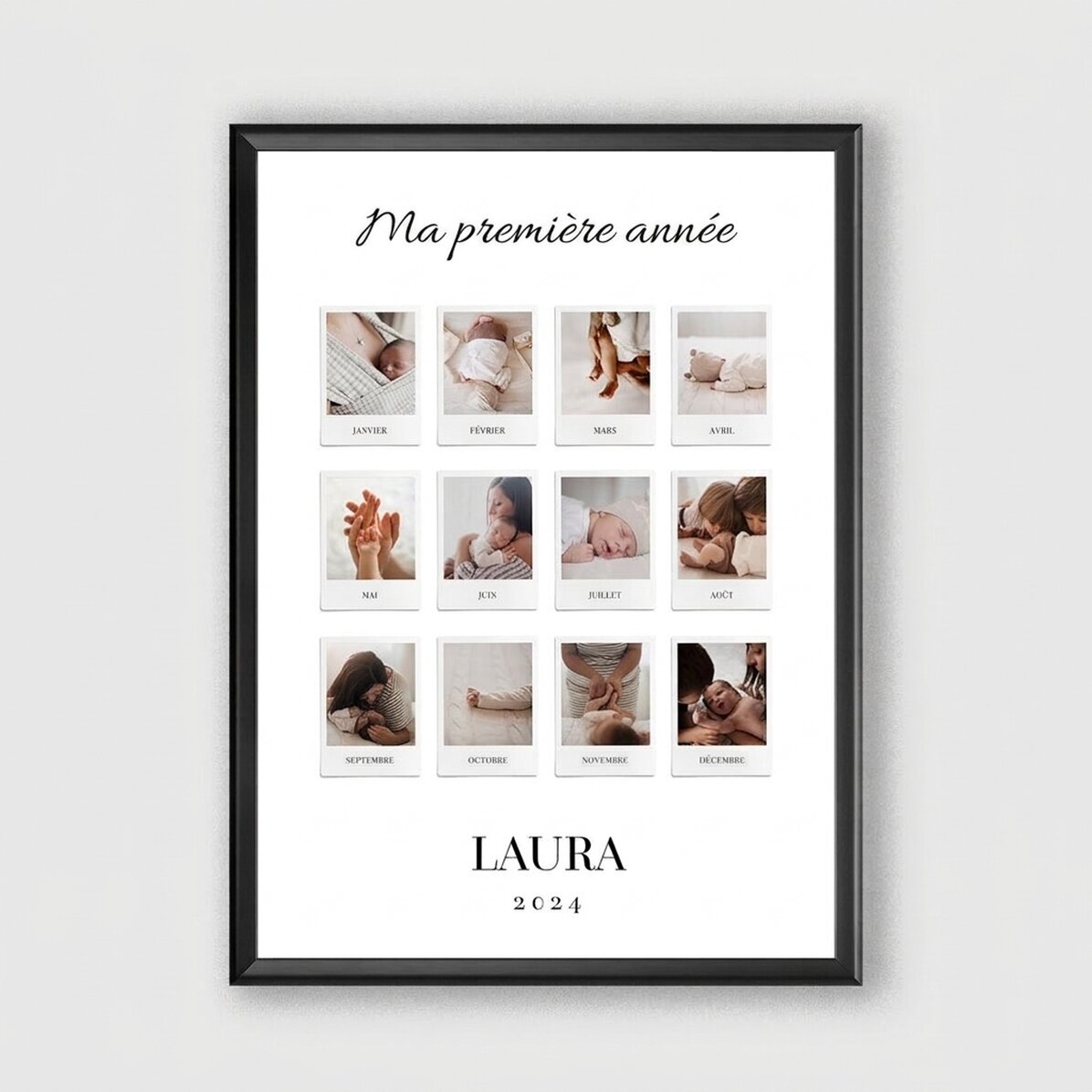 Tableau personnalisé avec un texte et 12 photos - My First Year