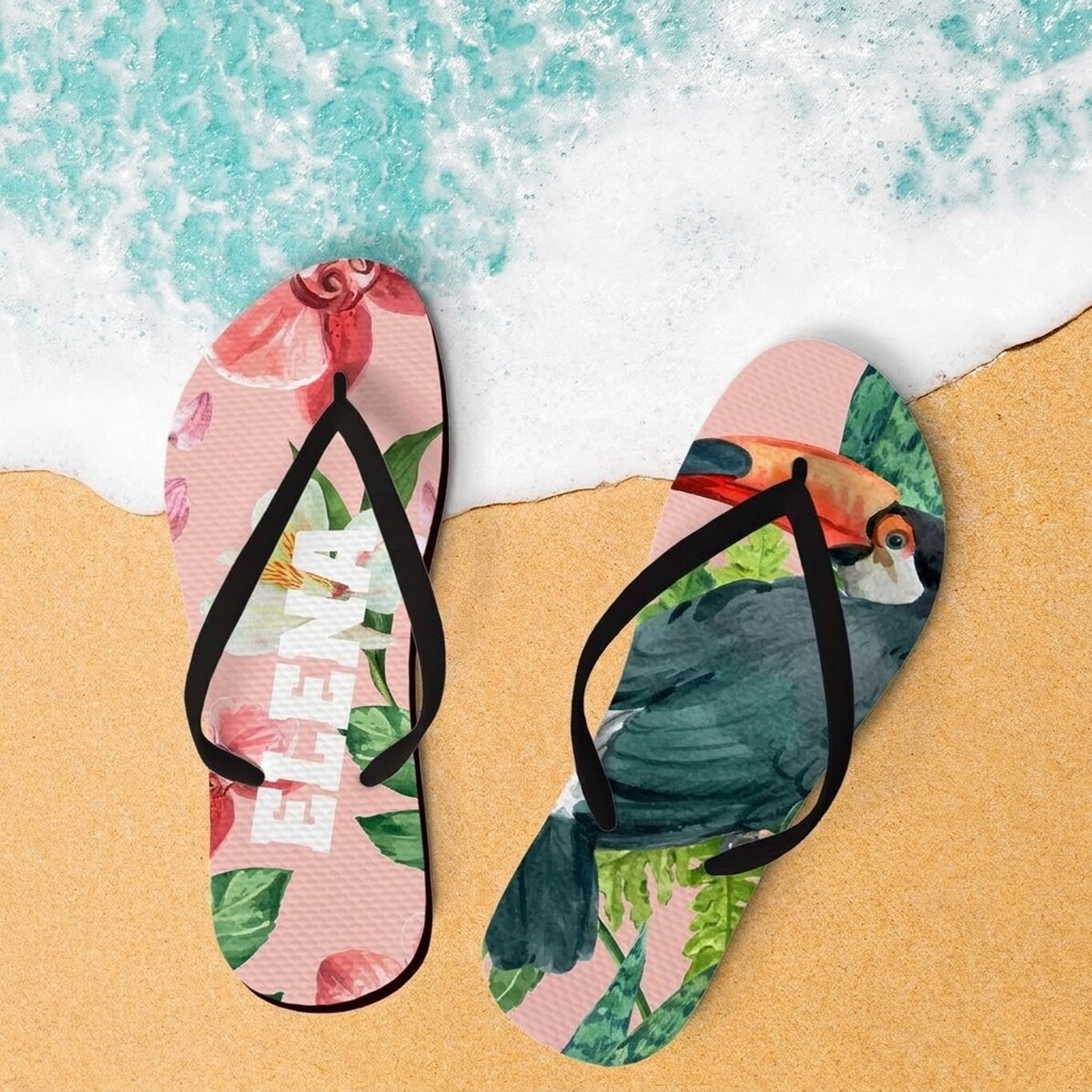 Tongs personnalisées avec inscription - Oasis tropicale