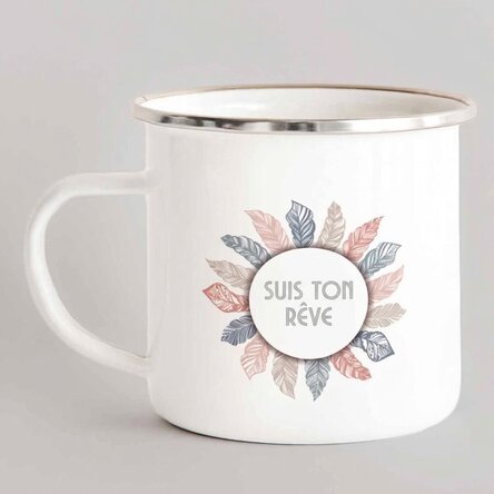 Tasse en métal émaillée avec inscription - « Follow your dream »