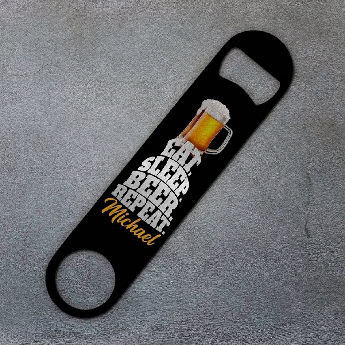 Ouvre-bouteille personnalisé avec inscription : « Eat. Sleep. Beer. Repeat »