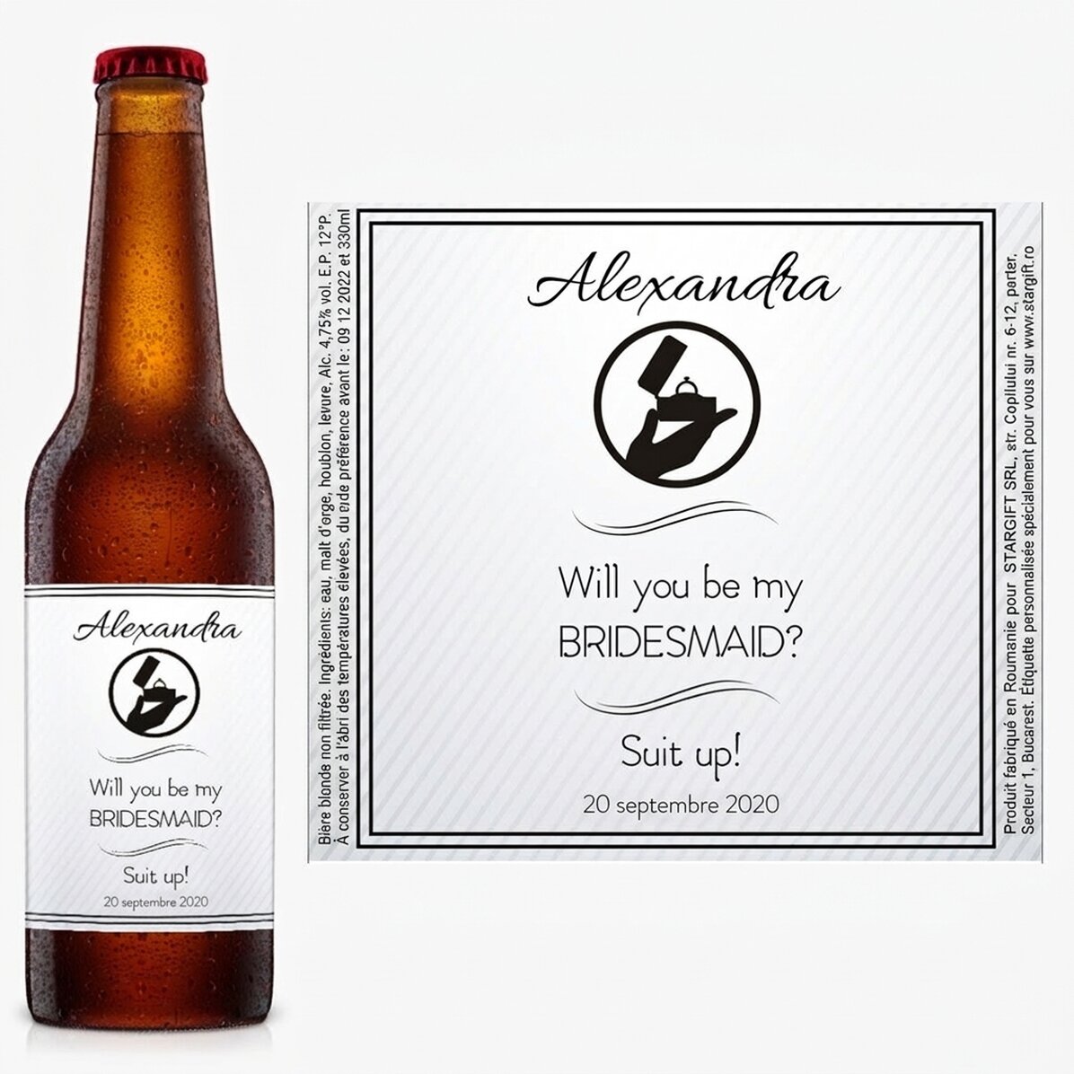 Bière personnalisée avec un message - « Veux-tu être ma demoiselle d