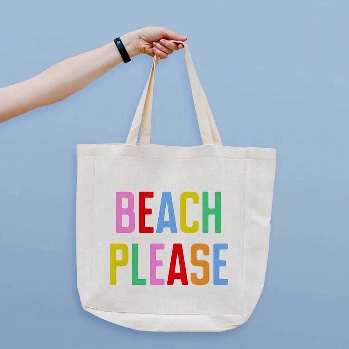 Sac de plage personnalisé avec inscription - « Beach please » multicolore