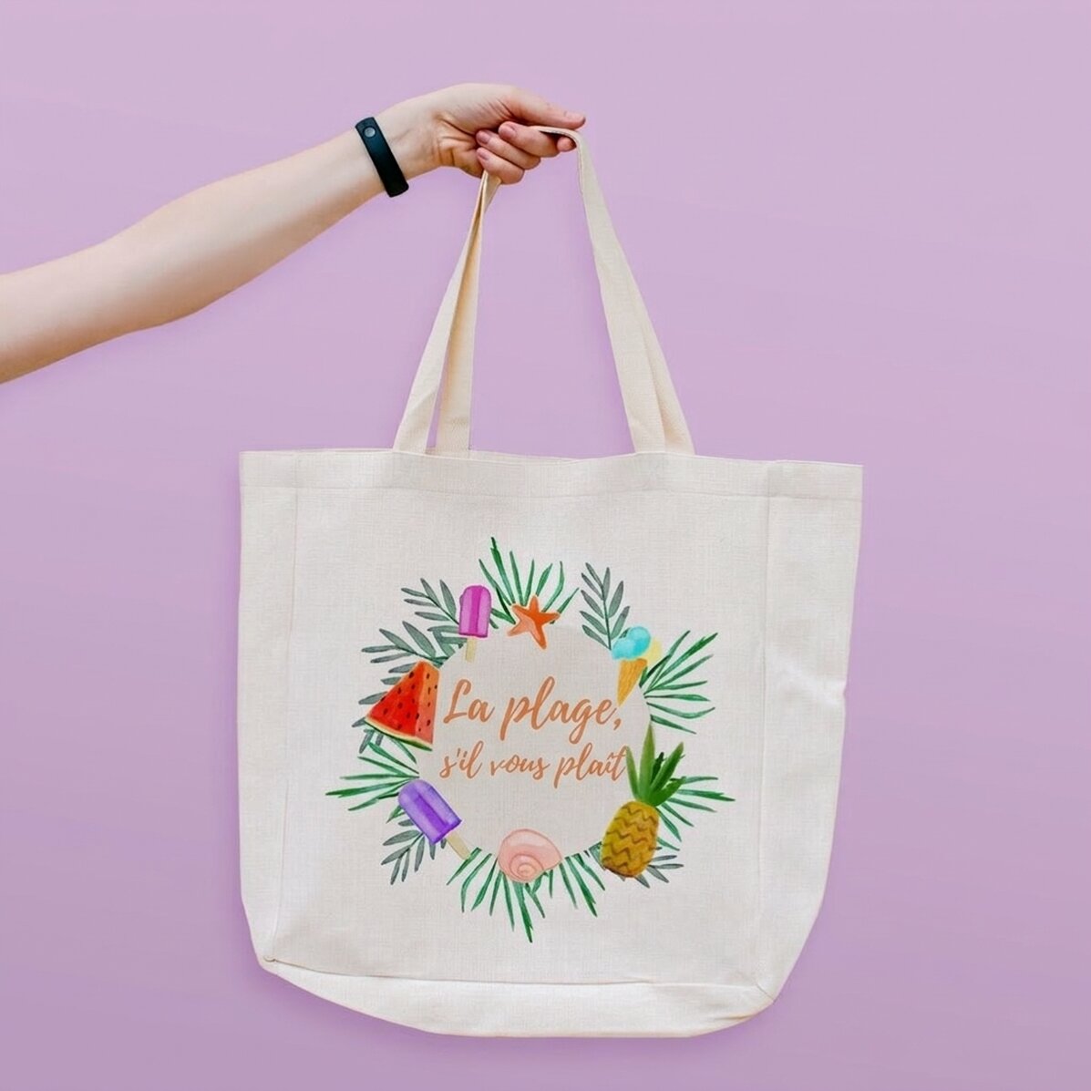 Sac de plage personnalisé avec inscription - Modèle « Beach please » « Summer freeze »
