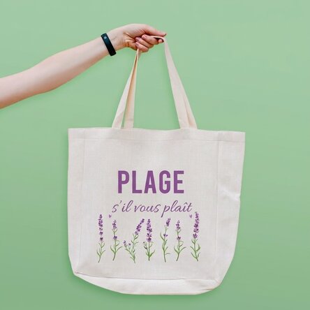 Sac de plage personnalisé avec inscription - Modèle « Beach please » couleur lavande