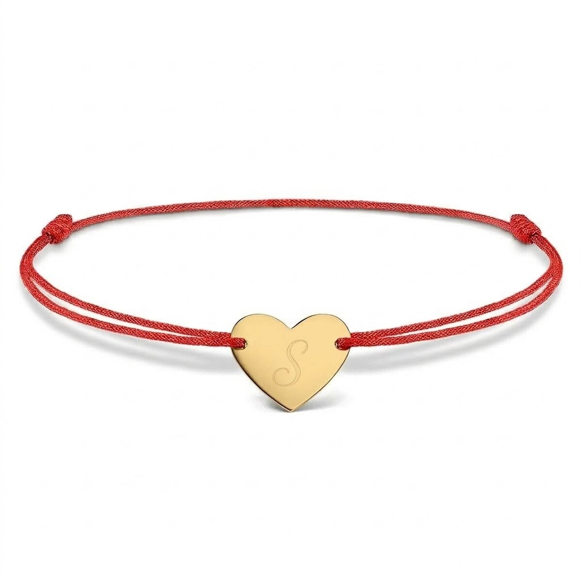 Bracelet à cordon personnalisé - cœur 12 x 10 mm - or 14 carats - modèle initiale