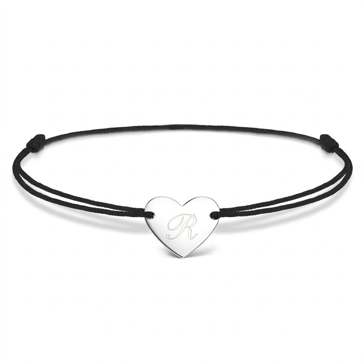 Bracelet à cordon personnalisé - cœur 12 x 10 mm - argent 925 - modèle initiale 2