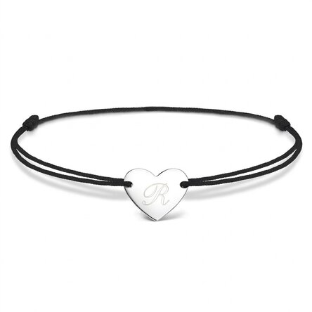 Bracelet à cordon personnalisé - cœur 12 x 10 mm - argent 925 - modèle initiale 2