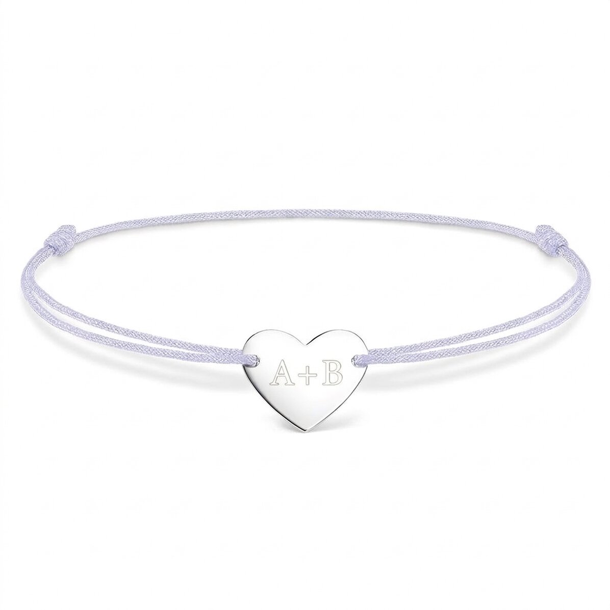 Bracelet à cordon personnalisé - cœur 12 x 10 mm - argent 925 - Toi et moi