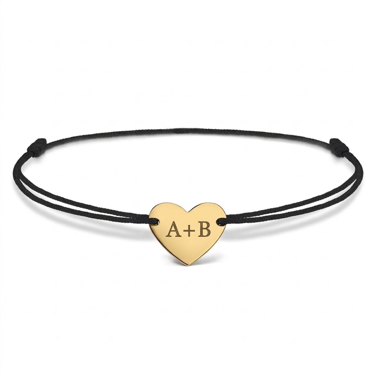 Bracelet à cordon personnalisé - cœur 12 x 10 mm - or 14 carats - Toi et moi