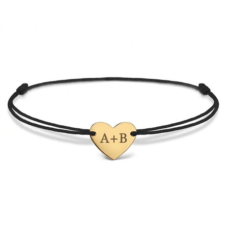 Bracelet à cordon personnalisé - cœur 12 x 10 mm - or 14 carats - Toi et moi