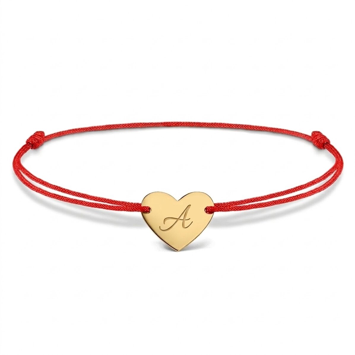 Bracelet à cordon personnalisé - cœur 12 x 10 mm - or 14 carats - modèle initiale 5