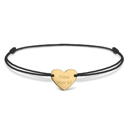 Bracelet à cordon personnalisé - cœur 12 x 10 mm - or 14 carats - modèle initiale 6