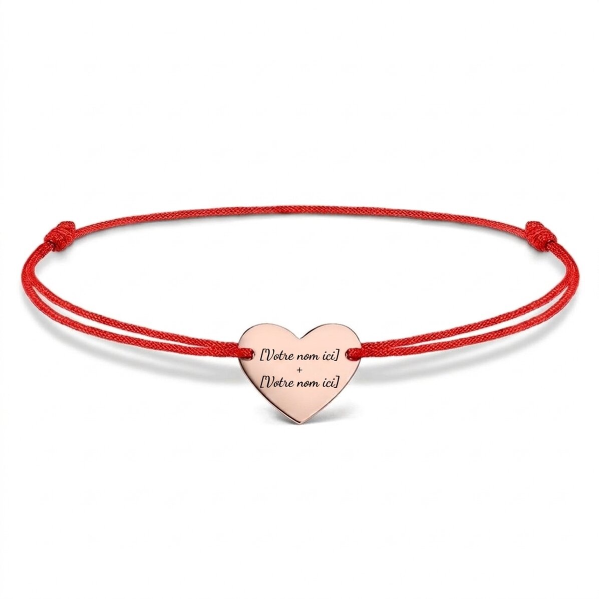Bracelet à cordon personnalisé - cœur 12 x 10 mm - argent 925 - Modèle « Toi et moi » n° 2