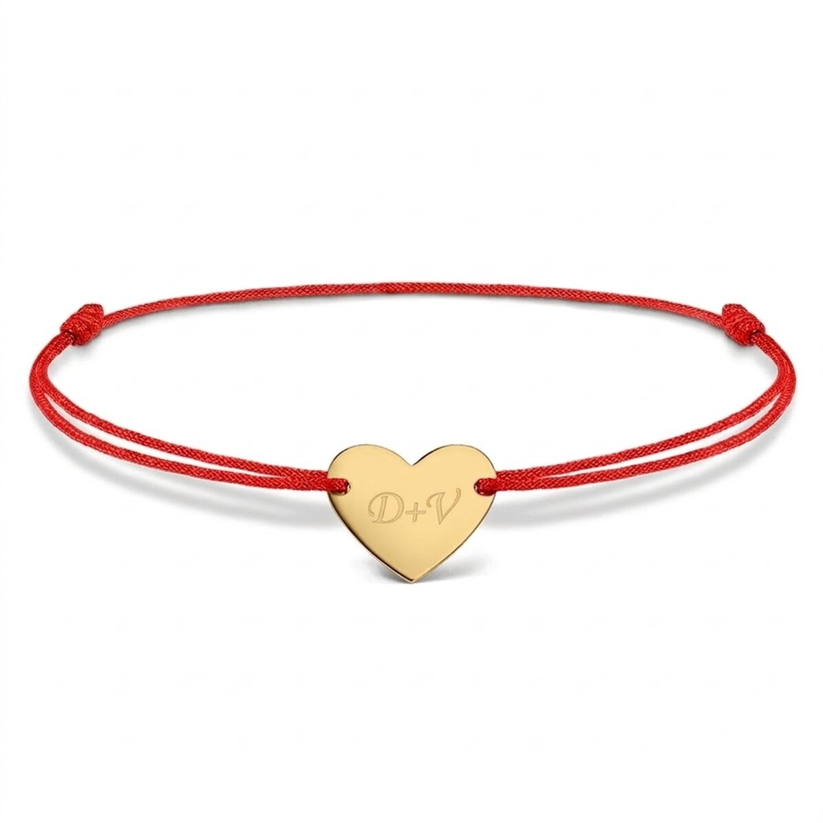 Bracelet à cordon personnalisé - cœur 12 x 10 mm - or 14 carats - Modèle « Toi et moi » n° 3
