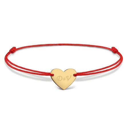 Bracelet à cordon personnalisé - cœur 12 x 10 mm - or 14 carats - Modèle « Toi et moi » n° 3