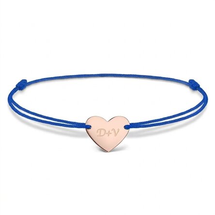 Personalised cord bracelet - heart 12x10 mm - 925 silver - You and Me model 3