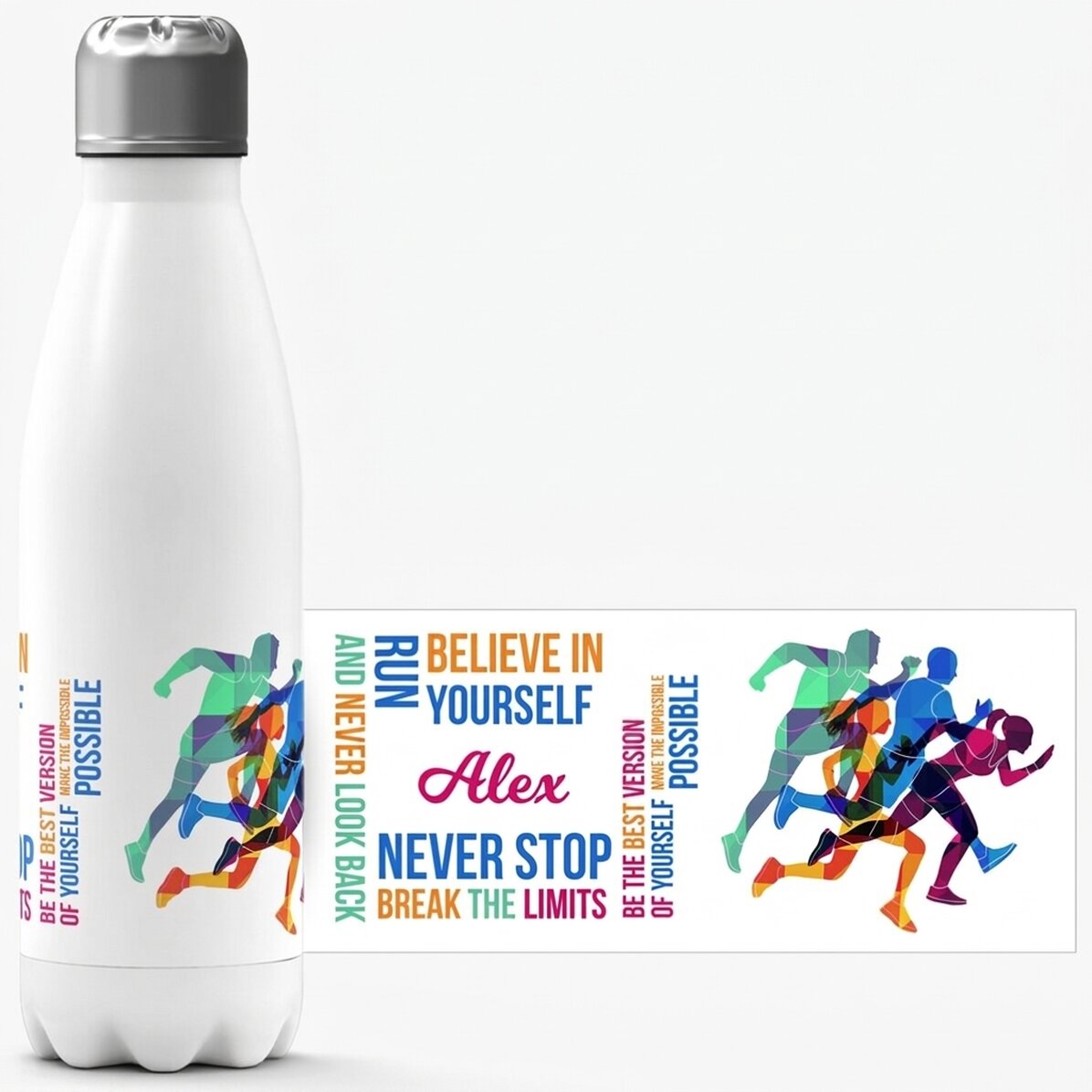 Thermos à base blanche personnalisé avec un prénom - Runner