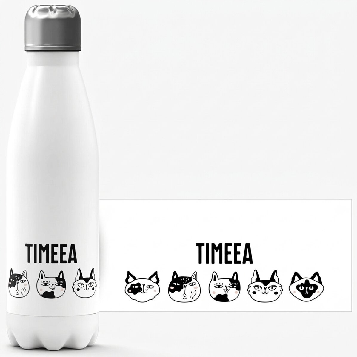 Thermos à base blanche personnalisé avec un prénom - Cats