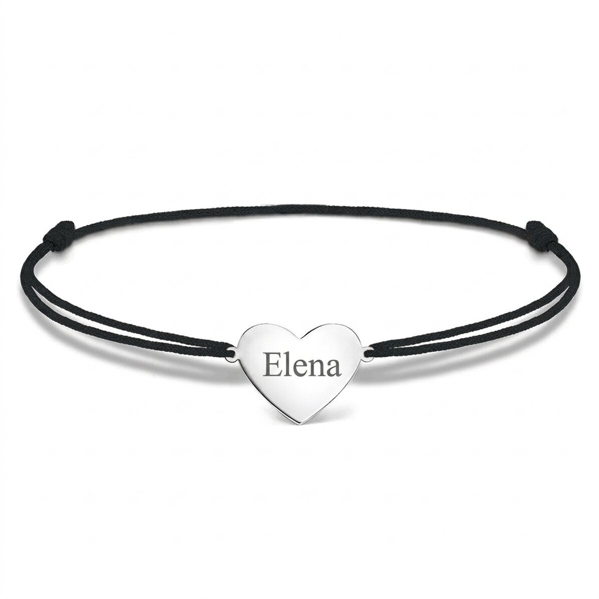 Bracelet à cordon personnalisé - cœur 15 x 13 mm - argent 925 - Prénom