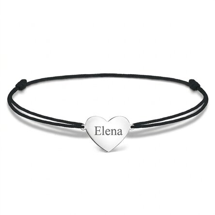 Bracelet à cordon personnalisé - cœur 15 x 13 mm - argent 925 - Prénom